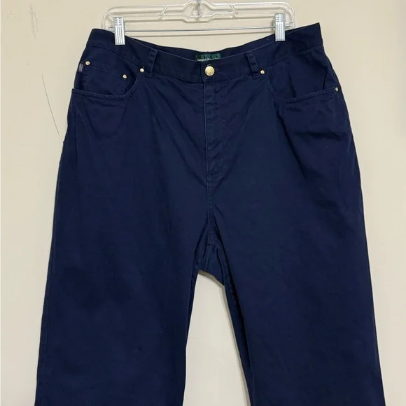 Lauren Ralph Lauren Pant Chino Navy Capri high Rise Cropped Classic Size 16 W - Picture 2 of 15
